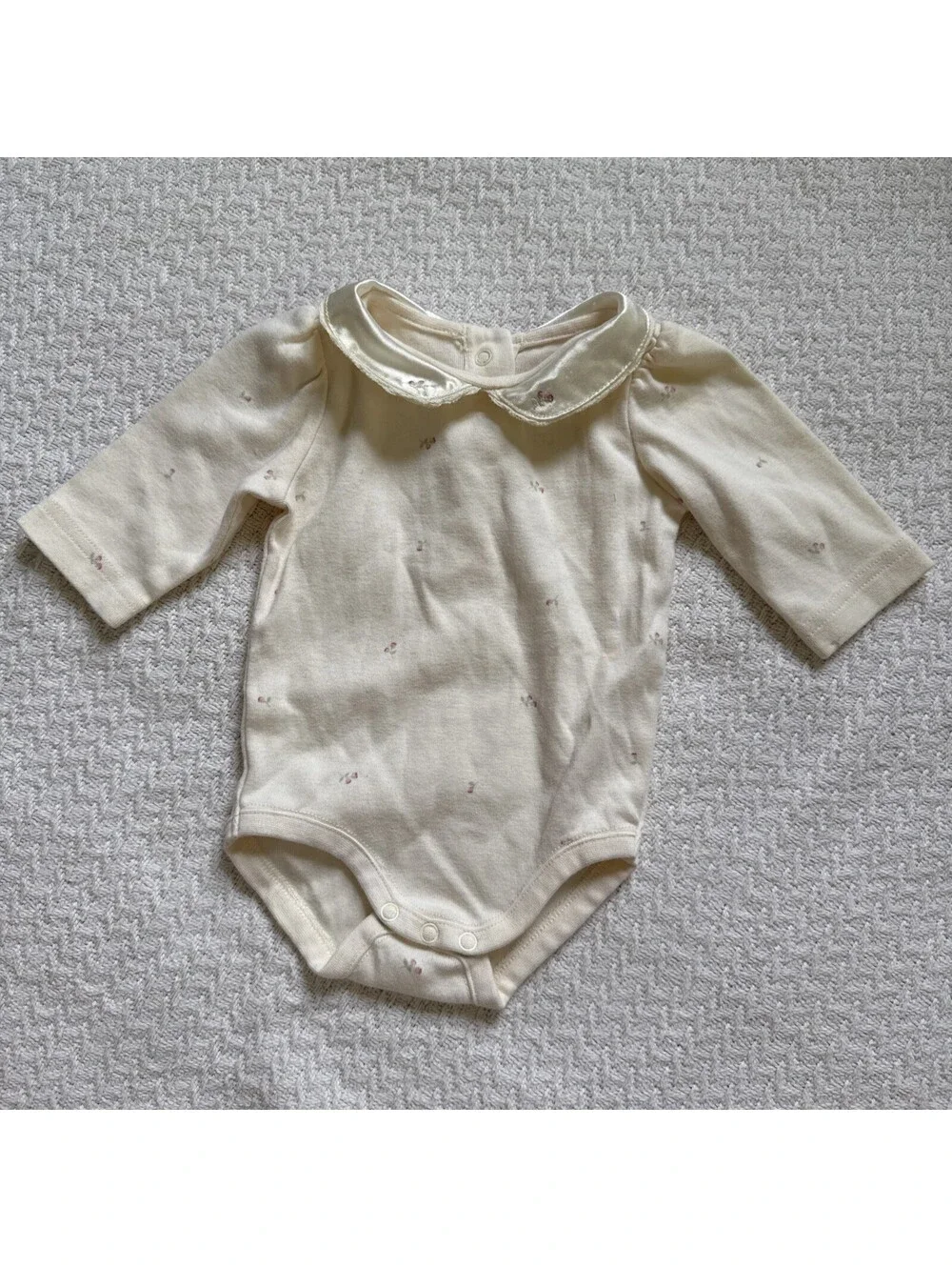 Vintage Gymboree Baby Girl Floral Embroidered Collared Long Sleeve Bodysuit 0-3m